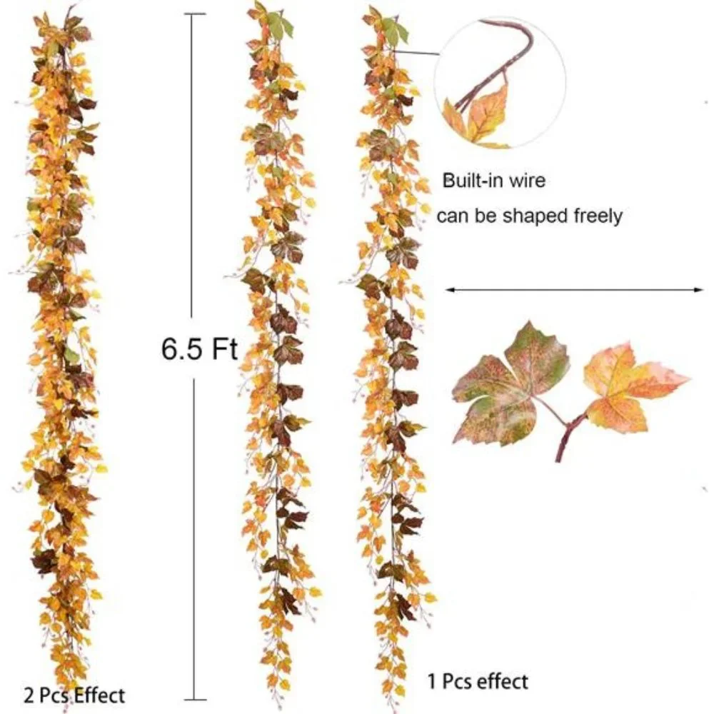 2 Pack Fall Garland Maple Leaf Vine, 6.5 Ft/Piece Hanging Artificial Garland